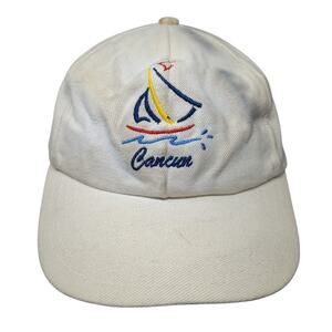 Cancun Snapback Cap White One Size Adjustable Embroidered Vented Holes